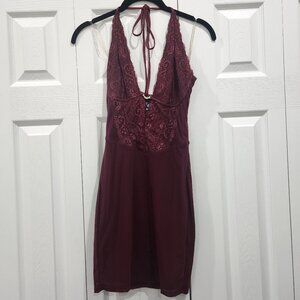 NWOT burgundy deep plunge halter dress from Windsor
